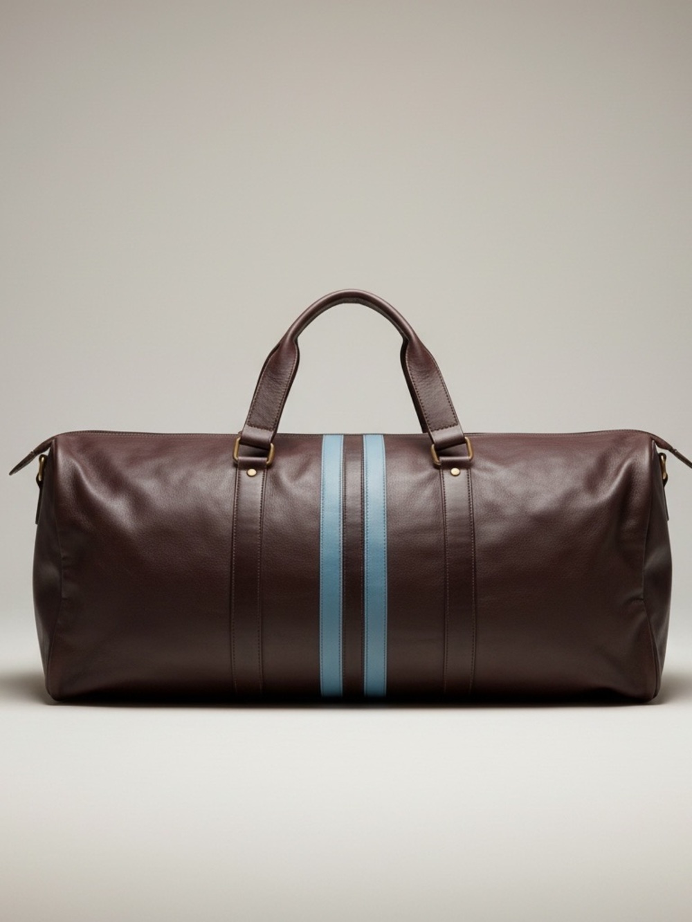 Latico 100% Brown Leather Weekender Duffel with Blue Stripe